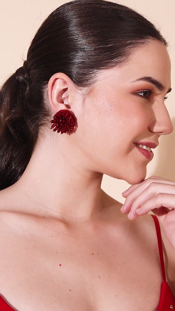 Berry Merlot Beaded Stud Earrings