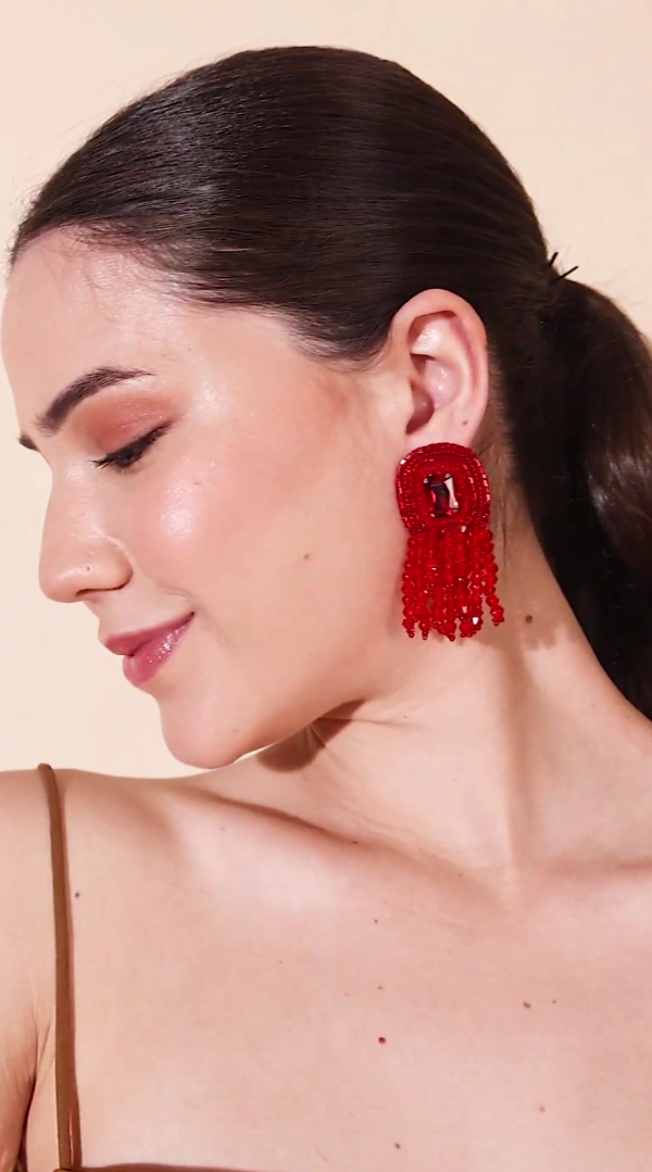 Ruby Woo Crystal Tassel Earrings