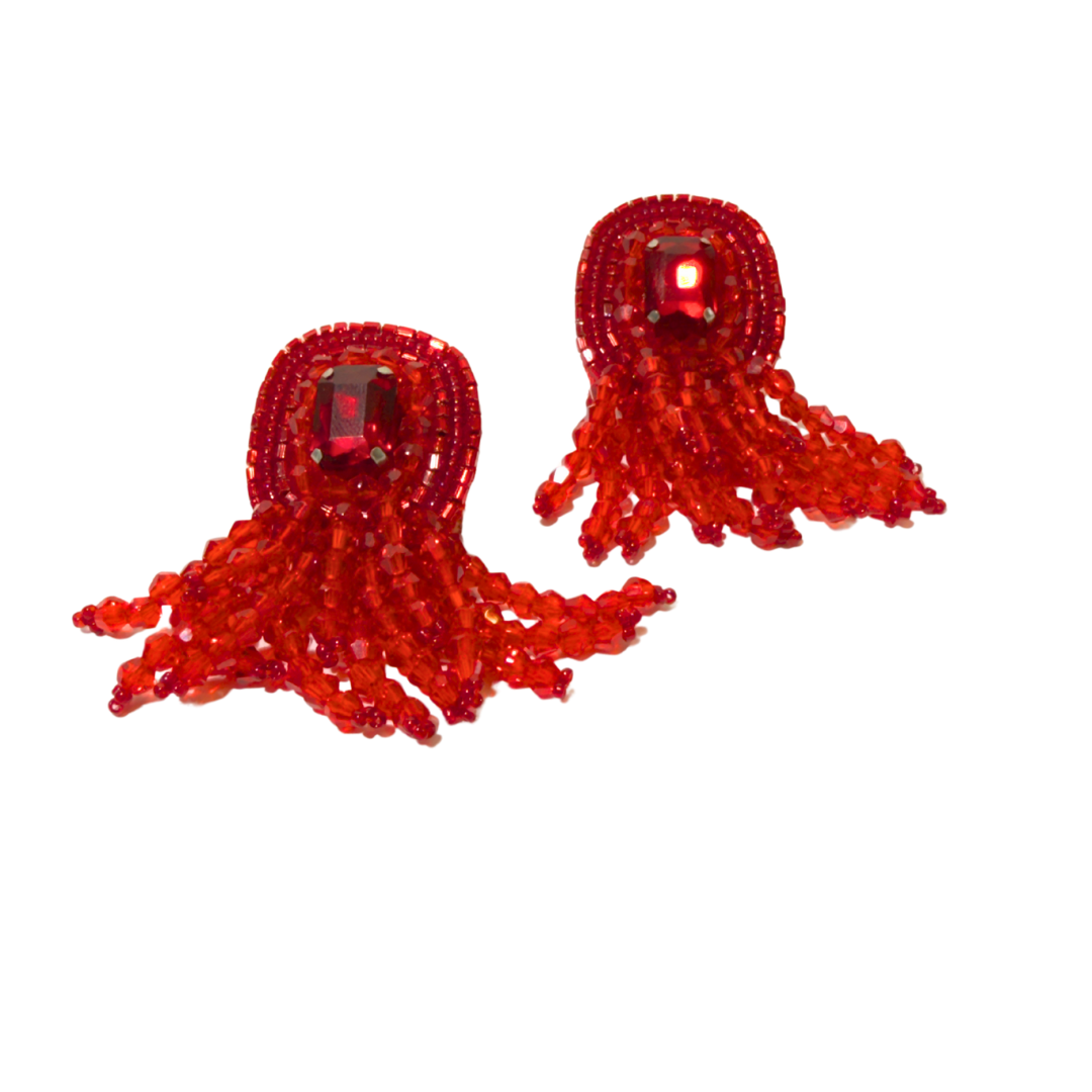 Ruby Woo Crystal Tassel Earrings