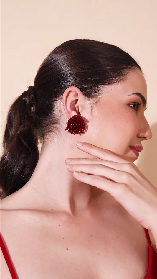 Berry Merlot Beaded Stud Earrings