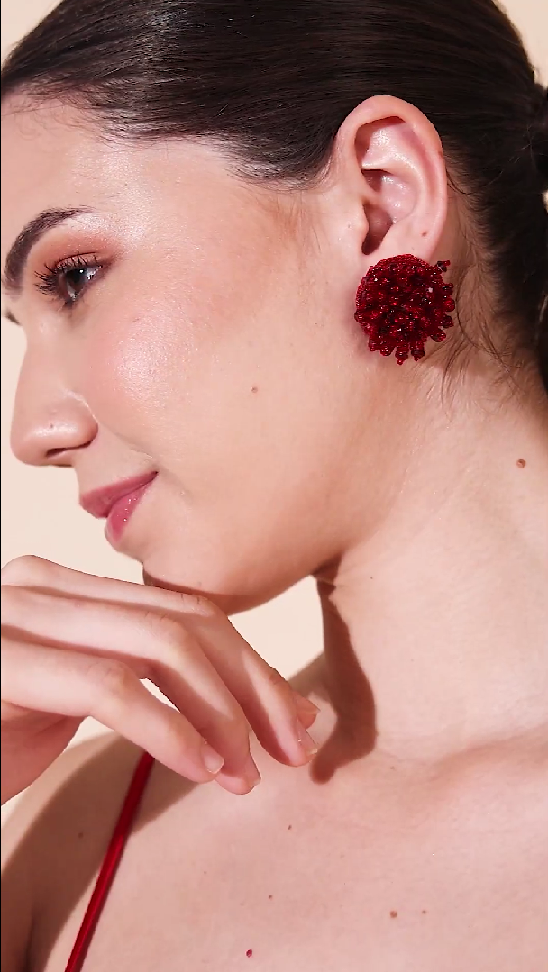 Berry Merlot Beaded Stud Earrings