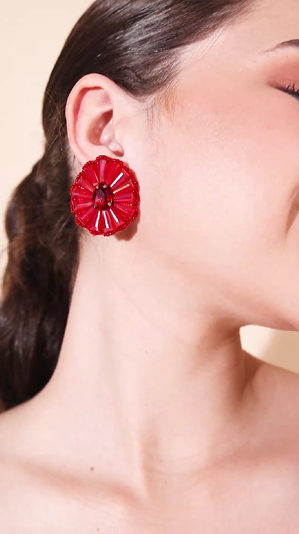 Rosette Jia Crystal Flower Stud Earrings