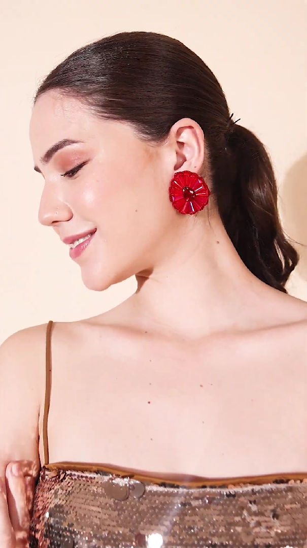 Rosette Jia Crystal Flower Stud Earrings