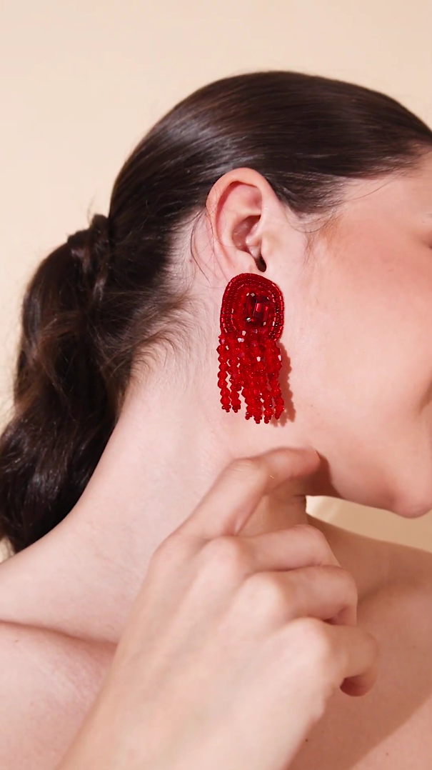 Ruby Woo Crystal Tassel Earrings