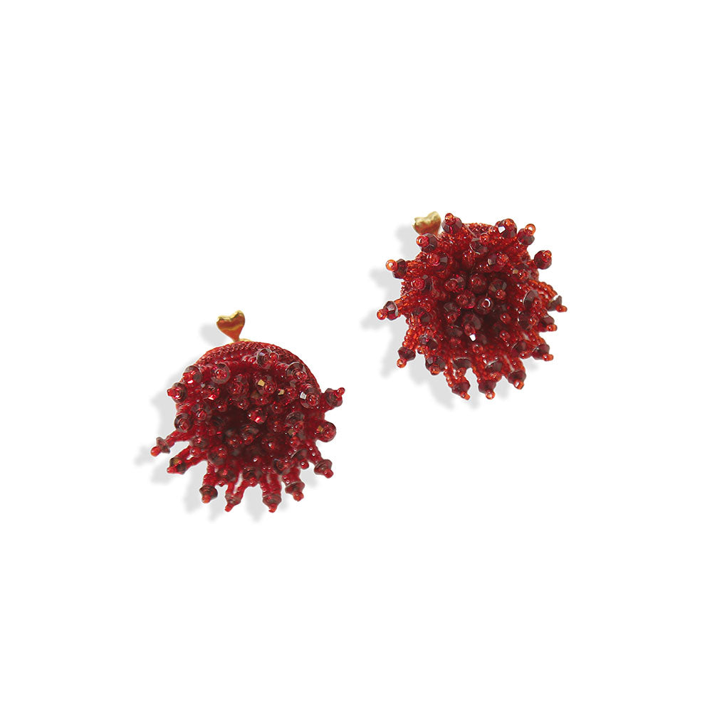Berry Merlot Beaded Stud Earrings
