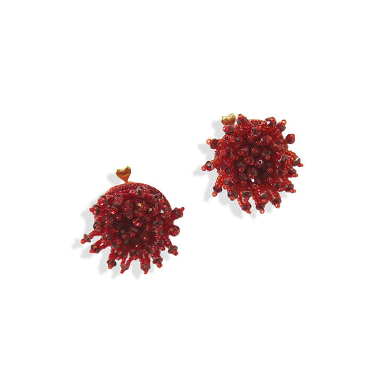 Berry Merlot Beaded Stud Earrings